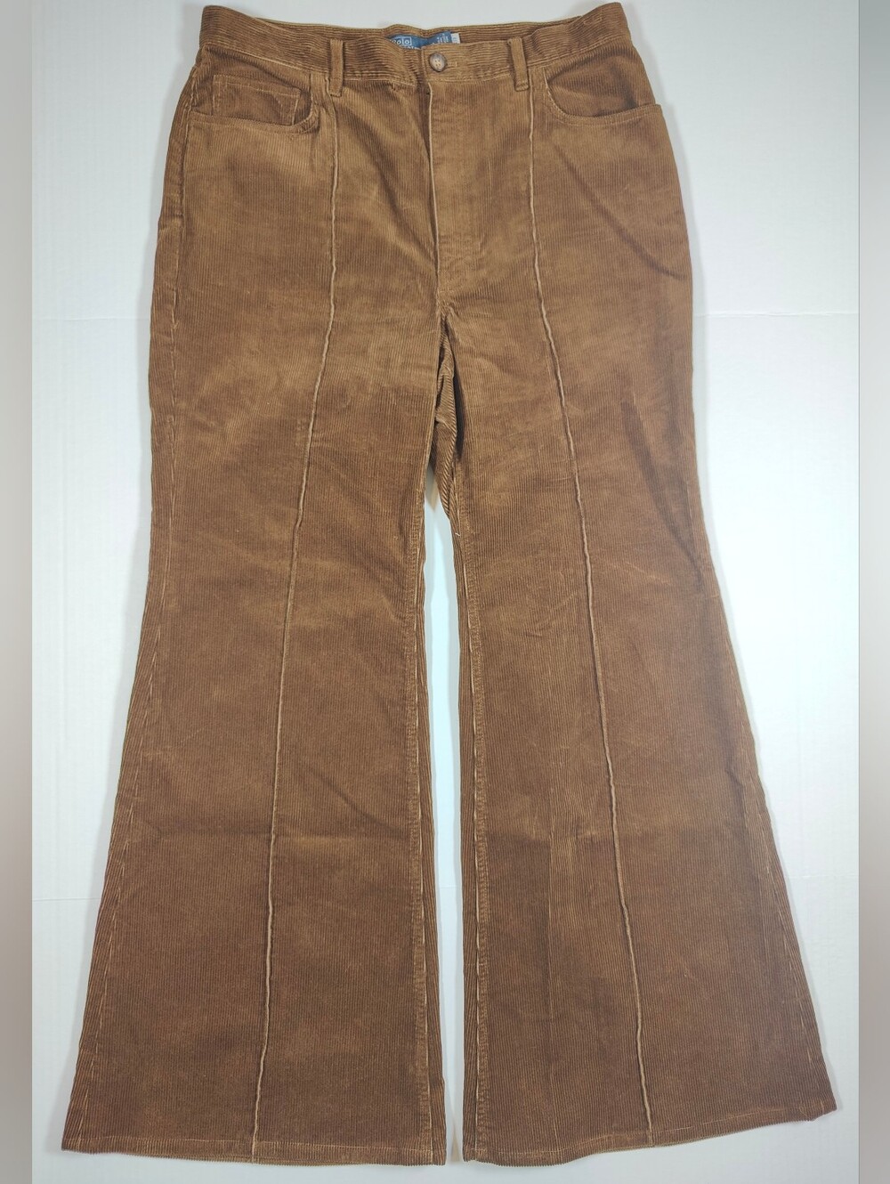 Polo Ralph Lauren Women's Tan Beige Corduroy Cotton Mega Flare Pants Size 12